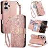 Fertuo Cover per iPhone 17, Fiori Custodia a Libro Portafoglio Antiurto in Pelle PU Flip Case Interna Silicone con Porta Carte, Supporto, Chiusura Magnetica e Cinturino, Rosa