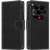 Shantime Custodia pelle effetto legno per Nubia Focus 2 5G - Nero | 6.7 Custodia flip con chiusura magnetica, portacarte e guscio portafoglio a protezione totale