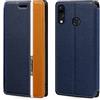 Shantime Custodia Flip in a Righe Classiche Compatibile con Asus Zenfone 5 ZE620KL, Chiusura Magnetica Invisibile e Slot Carta, Design a Contrasto(Blu)