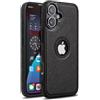 Mixroom - Custodia Cover Case per iPhone 16 Case in Eco Pelle Nero e TPU Silicone Morbido di Qualita Ultra Resistente.