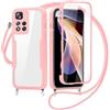 FERLAN Cover per Redmi Note 11 Pro Plus con Cordino, 360 Gradi Antiurto Custodia con Protezione Schermo Integrata Trasparente Rugged TPU Bumper Doppia Protettiva Cover per Redmi Note 11 Pro Plus-Rosa