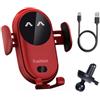 LUCKKY Caricabatterie Senza Fili E Supporto Per il Telefono, 15W Qi Caricatore Wireless Auto, Auto-Bloccaggio Supporto Telefono, 360°Rotazione Caricabatterie Wireless, Smartphone (Rosso)