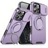 Mixroom - Custodia Cover per iPhone 14 Pro Protezione Antiurto Militare con Supporto cellulare a stand Cavalletto ad Anello Magnetico Copertura Fotocamera Slide Scorrevole C07 Lilla