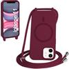 FMPCUON FNPCUON Cover Magnetica Silicone per iPhone 11 con Cordino,Compatibile con MagSafe,Custodia con Laccio Collana Tracolla Collo Sottile TPU Antiurto Protettiva Case con Corda.Rosso