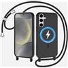 SLWYF Cover Compatibile con Samsung Galaxy A05S Cover Magnetica, Silicone TPU Morbido Corda Collana Necklace Regolabile Stylish con Catena Ultra Sottile Case, Nero