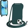 WenBaby Cover Compatible con iPhone 13,Cellulare Girocollo Custodia con Cordino TPU Corda Silicone Case Bumper per iPhone 13 Custodia, Verde scuro