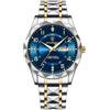 Poedagar - Orologio da uomo di lusso al quarzo, impermeabile, con data e settimana, luminoso, da polso, in acciaio inossidabile, orologio sportivo maschile, Oro blu