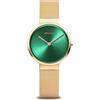 BERING 14531-338 Orologio da donna al quarzo, orologio da polso con cassa in acciaio inossidabile color oro da 31 mm e quadrante verde, cinturino in maglia milanese, vetro zaffiro, 5 ATM