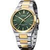 FORSINING Orologio al quarzo da uomo, alla moda, classico, con quadrante grande, analogico, al quarzo, impermeabile, casual, da uomo, in acciaio inox, Verde, Bracciale