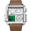 FORSINING Orologio da uomo analogico al quarzo militare da uomo multifunzionale sportivo con quadrante grande quadrato orologio da polso digitale, Argento