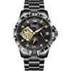 FORSINING Orologio da uomo automatico Tourbillon con fasi lunari, orologi meccanici, alla moda, da lavoro, con diamanti luminosi, Nero