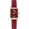 carlien Orologio da donna al quarzo, elegante, rettangolare, con cinturino in pelle e corona in zaffiro, Piccolo-Rosso, Moda
