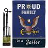 Breeze Decor Proud Family Sailor Garden Flag - Set with Stand Armed Forces Navy USN Seabee United State American Military Veteran Retire Official - House Banner Small Yard Gift Double-Sided 13 X 18.5