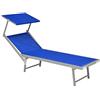 Enrico Coveri Mare Lettino Pieghevole Professionale in Alluminio, con Tetto Parasole e Rivestimento in Textilene, Perfetto per Spiaggia, Piscina e Giardino (Blu)