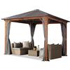 TOOLPORT Gazebo da giardino 3x3 m look legno, tetto Hardtop in acciaio, 4 teli laterali color grigio