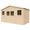 TIMBELA Casa da giardino in legno naturale A246x418x220 cm/8 m²- Magazzino esterno con finestre - Capanno da giardino - Bici, Deposito attrezzi e rimessa TIMBELA M332