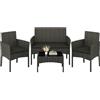 Soberine Set di Mobili per Esterni 4 Pezzi in Rattan PE con Divano 2 Poltrone e 1 Tavolo in Vetro Set di Conservazione per Balcone Giardino Grigio