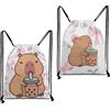 CYGMRFH Zaini Sport con Cordoncino - Nero e Blu Marino, Borsa da Palestra con Strisce Riflettenti, Scomparto Scarpe e Separazione Umido Asciutto, Zaino Impermeabile per Uomo Donna (Capibara 2)