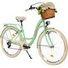 Balticuz OU Milord Comfort, bicicletta con cestino in vimini, bicicletta olandese da donna, City bike, vintage, 26 pollici, crema menta, verde