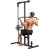 HOMCOM Stazione Fitness Pull Down, Power Tower Multifunzione per Palestra in Casa con Panca Regolabile a 3 Livelli, in Acciaio per Home Gym Casa, 107x120x190cm, Nero