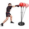 GYMAX Punching Ball da Terra per Adulti e Bambini, Sacco da Boxe con Guanti e Altezza Regolabile, Palla di Pugilato con Base Stabile (Nero)