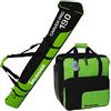 Brubaker Set Combinato Ski Sacco e Borsa per Scarpe da Sci per 1 Paia di Sci Fino a 190 cm + bastoni + Scarpe + Casco Verde Nero