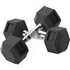 HOMCOM Set di 2 Manubri da 10 kg Esagonali, Coppia di Pesi per Palestra con Presa Antiscivolo e Rivestimento in Gomma, Nero