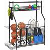 SPORTNOW Contenitore per Attrezzature Sportive, organizzatore per palloni e Giocattoli con cestini, Ganci Rimovibili, Cinghie Elastiche, per Interni ed Esterni, Garage della Scuola, Nero