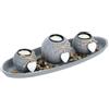 Relaxdays Portacandele Decorativo con Vassoio e Pietre, Lungo 38 cm, Decorazione per Tavolino e Soggiorno, Grigio Bianco