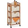 Relaxdays Mobiletto da Bagno con 3 Cestini, Scaffale Salvaspazio, Mobile in Legno, 96x43,5x33,5 cm, Naturale Beige