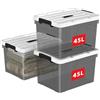 Cetomo 45L*3 Scatole di Stoccaggio in Plastica, Scatole Portaoggetti con Coperchio, Organizzatore con Manico, Contenitori per Casa e Ufficio, Impilabile, Resistente, Nero Chiaro, 45L - Confezione da 3