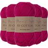 Utopia Crafts Re-Cotton Filato DK, 5x100g 750m, 80% Cotone Riciclato 20% Poliestere Riciclato, Certificato OEKO-TEX, Maglia e Uncinetto, Berretto, Sciarpa, Cardigan, Amigurumi, Rosso Rosa