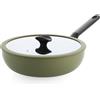 BK Enjoy - Wok in ceramica con coperchio, Ø 28 cm/4,2 l, senza PFAS, adatta a induzione, utilizzabile in forno fino a 160 °C, lavabile in lavastoviglie, riscaldamento rapido, manici Cool-Touch, verde