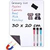 WIBOSOGA Lavagna Magnetica per Frigorifero 30x20cm - Lavagna Bianca Cancellabile con 3 Pennarelli e 1 Cancellino, Planner e Organizzatore per Cucina, Casa, Ufficio e Scuola