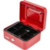 HMF Cassetta portavalori con chiusura a chiave, cassa con inserto portamonete, 5 scomparti per monete | 20 x 16 x 9 cm | Rosso