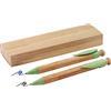 MPM Quality Set di 2 penne a sfera in bambù e matita con clip di paglia di grano in scatola di carta, inchiostro blu e matita, legno chiaro/verde, scatola regalo EKO ecologica, Eco-Friendly