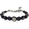 Handmade Bracciale semirigido con pietre naturali di Agata viola striata, logo centrale in acciaio e resistente cordino intrecciato. Fatto a mano. Handmade.