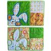 Handmade Set 2 Tovagliette (Coniglietto Ricamo Blu + Coniglietto Ricamo Verde) in Patchwork per Bambini con Tasca Porta Cucchiaino - Sottotazza per Merenda e Colazione - 21x14 cm, Fatto a Mano