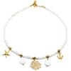 Silvia Creations And Co Collana Girocollo Estiva Perle di Conchiglia con Ciondoli a Tema Mare in Acciaio Color Oro e Bianchi Rametto Corallo Stella Marina e Ancora
