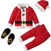 Generic Costume Babbo Natale Neonato 4 Pezzi - Vestito Bimbo in Velluto Morbido con Giacca Pantaloni Cappello e Scarpine - Completo Natalizio Caldo, Ideale per Foto e Regalo Natale 0-24 Mesi (Red, 3-4 Years)