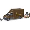 bruder 02678 - Mercedes Benz Sprinter UPS con autista transpallet manuale, scatole di spedizione, trasportatore