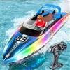 YOOHBERRYS Barca Telecomandata con Luce LED, 2,4 GHz Barca RC per Bambini Adulti, Motoscafo Elettrico 15+ KMH per Piscine e Laghi (Blu)
