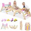 RELAX4LIFE Set da Arrampicata per Bambini, Triangolo di Arrampicata con Scivolo e Arco, Gioco di Incastri in Legno, Gioco Montessori per Bambini 1+ Anni (Unicorno con Rete-3 Pezzi | Macaron)