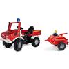 Rolly Toys Fire Unimog 038275 - Accendino con rimorchio (auto a pedale, 3-8 anni, siringa, lampeggiante, cambio, freno)