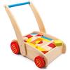 Small Foot 2695 Carrello primi passi Cubetti small foot in legno, con scomparto per blocchi di legno, si allena la comprensione del colore e della forma, a partire da 1 anno