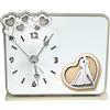 DLM Bomboniere DLM-A975 Bomboniera utile Orologio in legno cm 11x12x4 linea Cuori completo di scatola e icona Sposi innamorati abbracciati bacio per Matrimonio 25 o 50 anniversario di nozze argento e oro