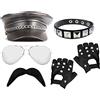 I LOVE FANCY DRESS LTD Set di costumi Rockstar per adulti anni '80 - Cappello in pelle con catena, fascia nera e argento, occhiali da sole a specchio, guanti senza dita, baffi finti
