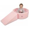 KiddyMoon Area Giochi in Schiuma con Piscina di Palline 90x30cm e Rampa 200 Palline 7cm per Neonati e Bambini - Rosa: Rosa Cipria Perla Trasparente