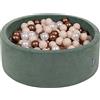 KiddyMoon Velluto Piscina di Palline 90X30cm/300 Palline ∅ 7CM per Bambini Tondo Fabbricato in EU, Velluto Verde: Beige Pastello/Rame/Perla