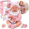 Kinderplay Bambola 41 cm corpo morbido - bambola parlante con suono/suono con ciuccio e accessori, bambola realistica in vestito rosa, giocattolo regalo per ragazze e ragazzi dai 3 anni in su